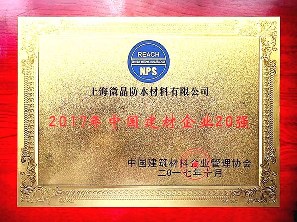 2017年中国建材企业20强证书